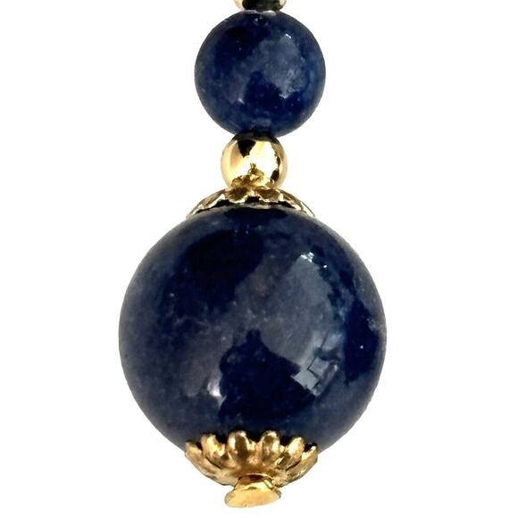 Blue lapis gemstone with gold tone beaded 18 inch necklace matching earrings - Picture 4 of 9